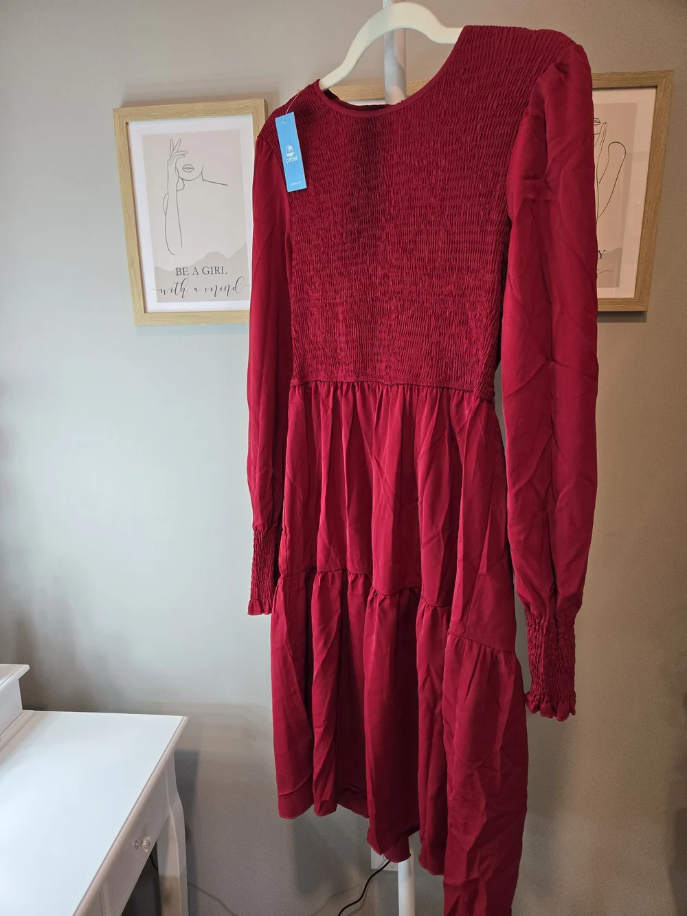 Cupshe Red Long-Sleeve Smocked Tiered Dress